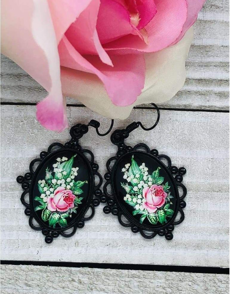 Pink and Green Vintage Flower Earrings - All Things Jaz-ze