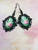 Pink and Green Vintage Flower Earrings - All Things Jaz-ze