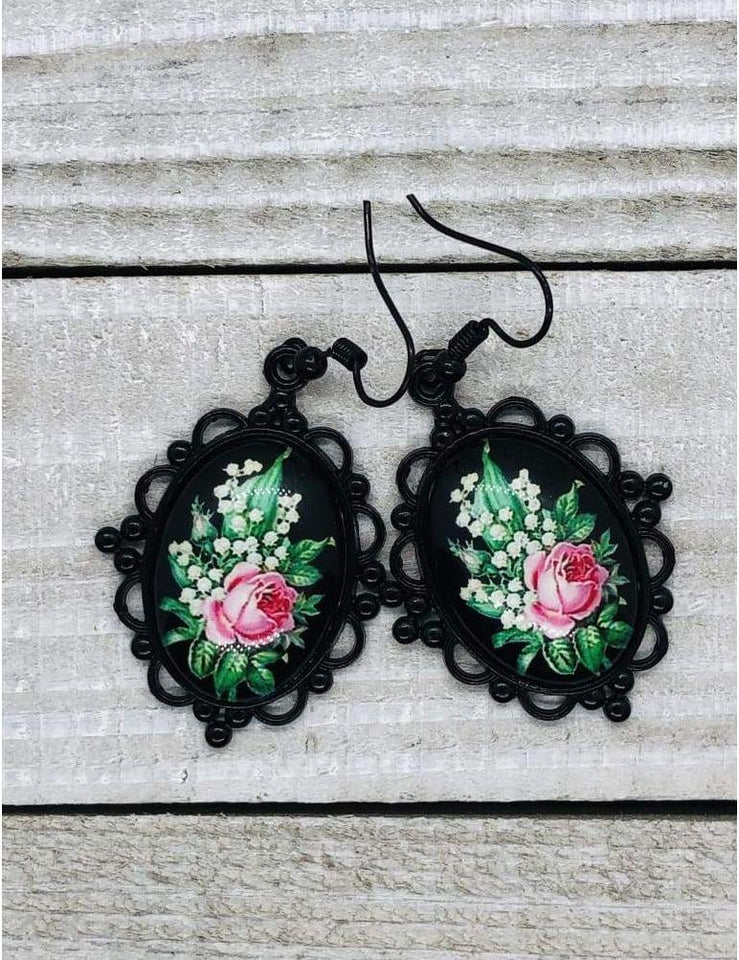 Pink and Green Vintage Flower Earrings - All Things Jaz-ze