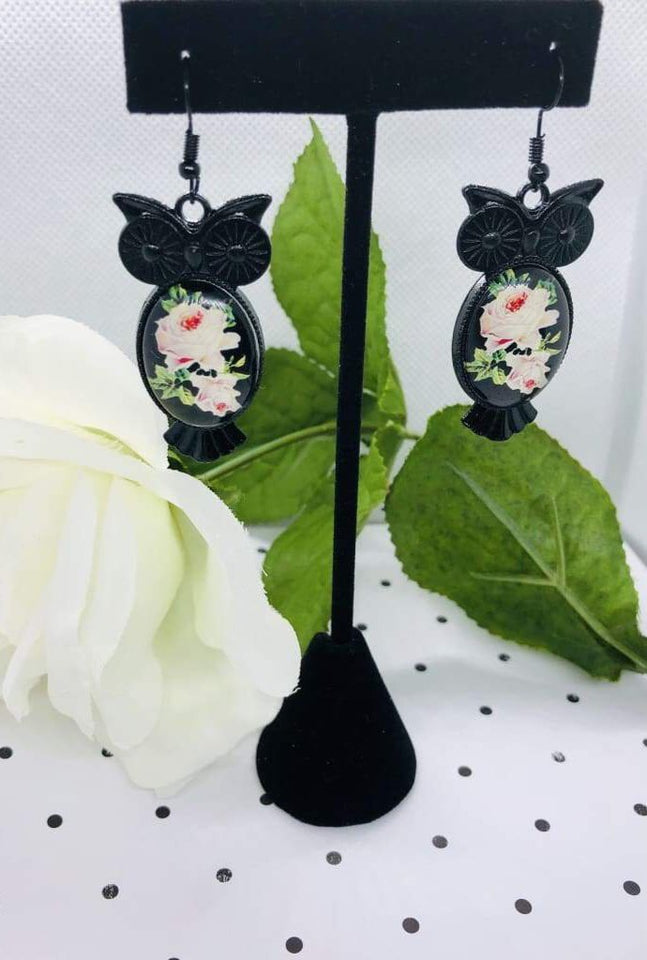 Rose Eyes Vintage Owl Earrings - All Things Jaz-ze