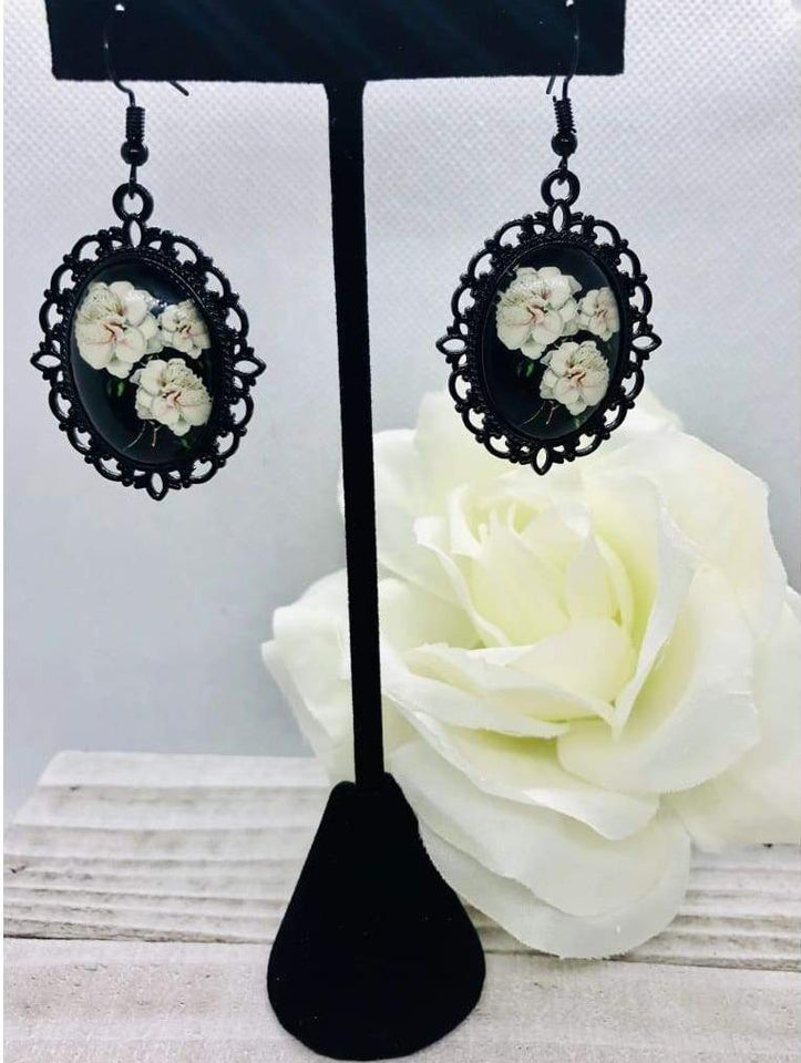 White Carnation Overflow Vintage Style Earrings - All Things Jaz-ze