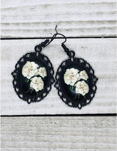 White Carnation Overflow Vintage Style Earrings - All Things Jaz-ze